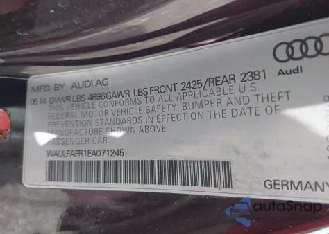 2014 Audi A5 2.0T Premium из США, поврежденный, VIN WAULFAFR1EA071245